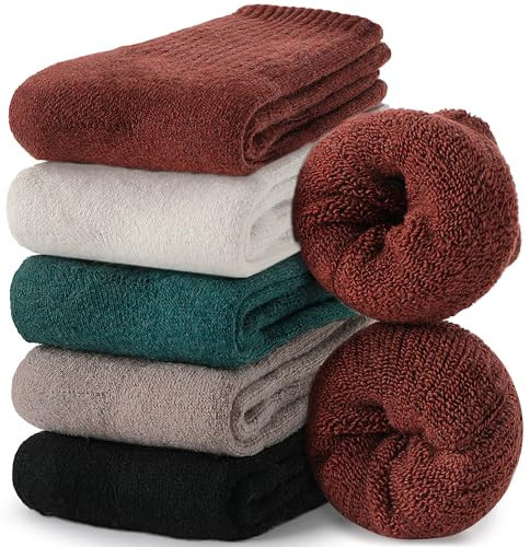 EBMORE Merino Wool Boot Socks Warm Thermal Winter Thick Hiking Cozy Boot Crew Comfy Socks 5 Pairs for Women Gifts Stocking Stuffers(Coffee/Beige/Black/Dark Green) | Amazon (US)