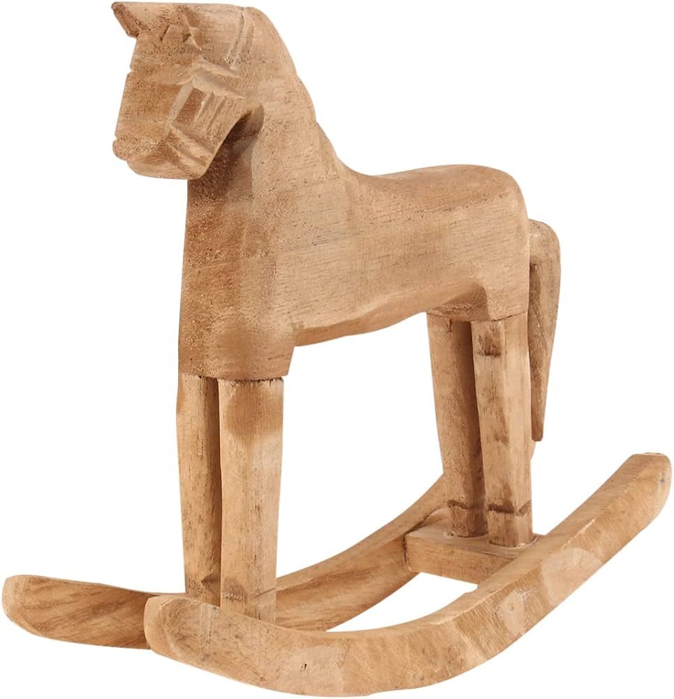 Rustic Wooden Rocking Horse Decoration Ornament Horse Craft for Bedroom Gift of Wedding New House... | Amazon (US)