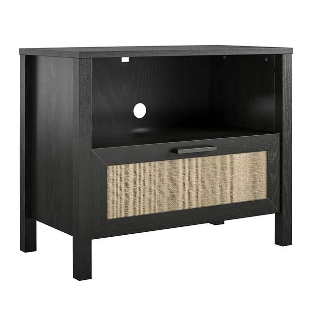 Queer Eye Wimberly 1 Drawer Nightstand, Black Oak with Faux Rattan | Walmart (US)