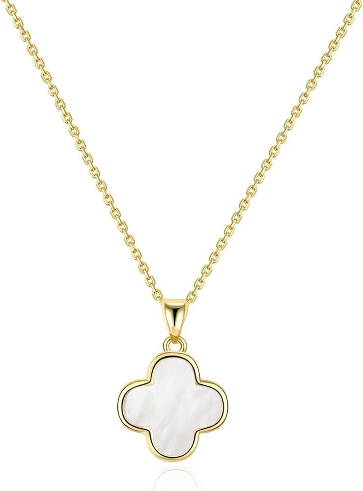 2 Side Four Leaf Clover Necklace for Women | Mother of Pearl Clover Pendant Necklace | Gold Plate... | Amazon (US)
