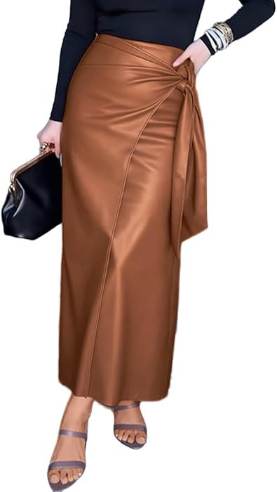 CHARTOU Women's Long Faux Leather Skirt Fall Wrap High Waisted Zip Up Side Slit Pencil Skirt (Sma... | Amazon (US)