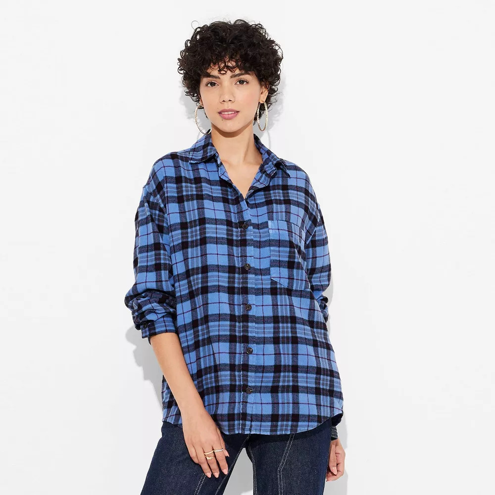 Women's Long Sleeve Oversized Flannel Button-Down Shirt - Wild Fable™ Plaid | Target