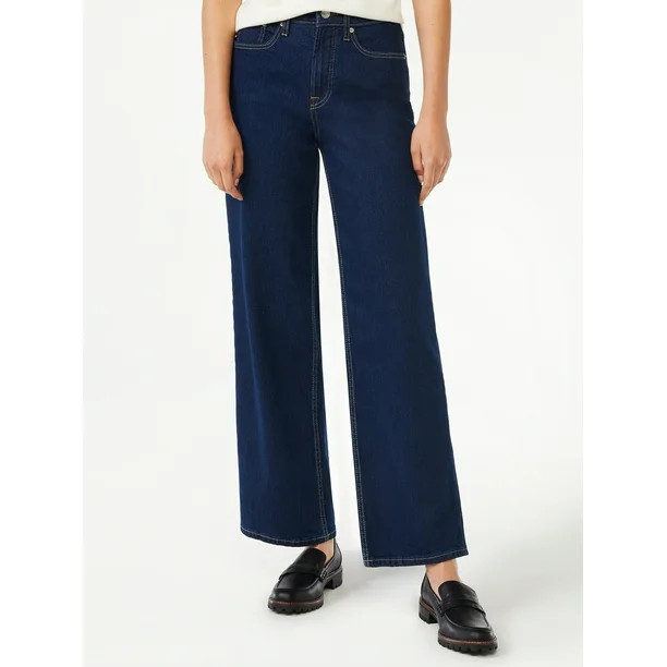Free Assembly Women's High Rise 70’S Full Wide Leg Straight Jeans - Walmart.com | Walmart (US)