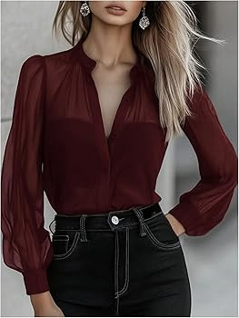 GORGLITTER Women's Sheer Button Up Blouse Tops Dressy Business Casual Fall Mesh Long Sleeve Butto... | Amazon (US)