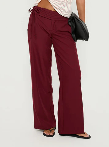 Good Riddance Pleat Tie Slouch Pants Burgundy | Princess Polly US