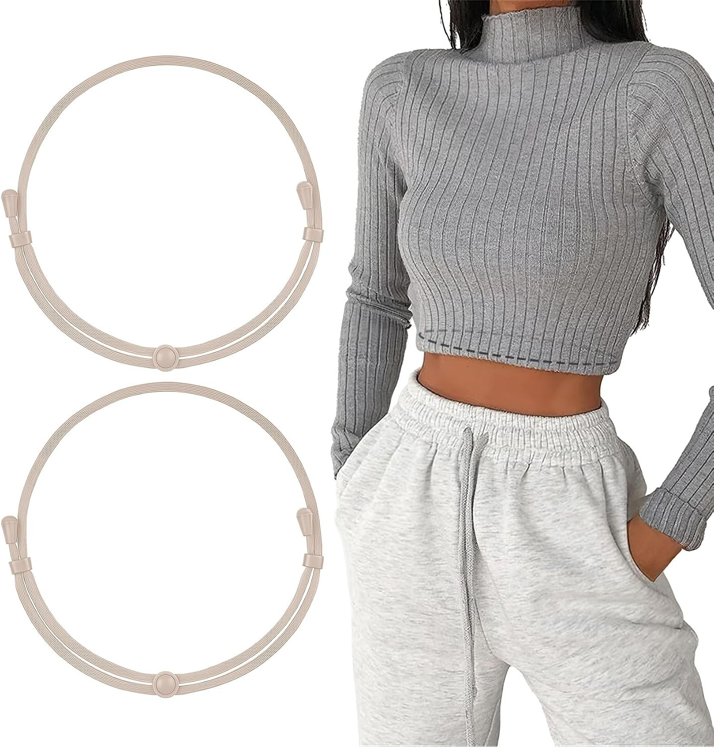 WHIPPY 2Pack Tuck Band Tool for Women Elastic Stretch Belts Tucking Shirts Sweater Cropping Belt Adjustable Crop Band for Top | Amazon (US)