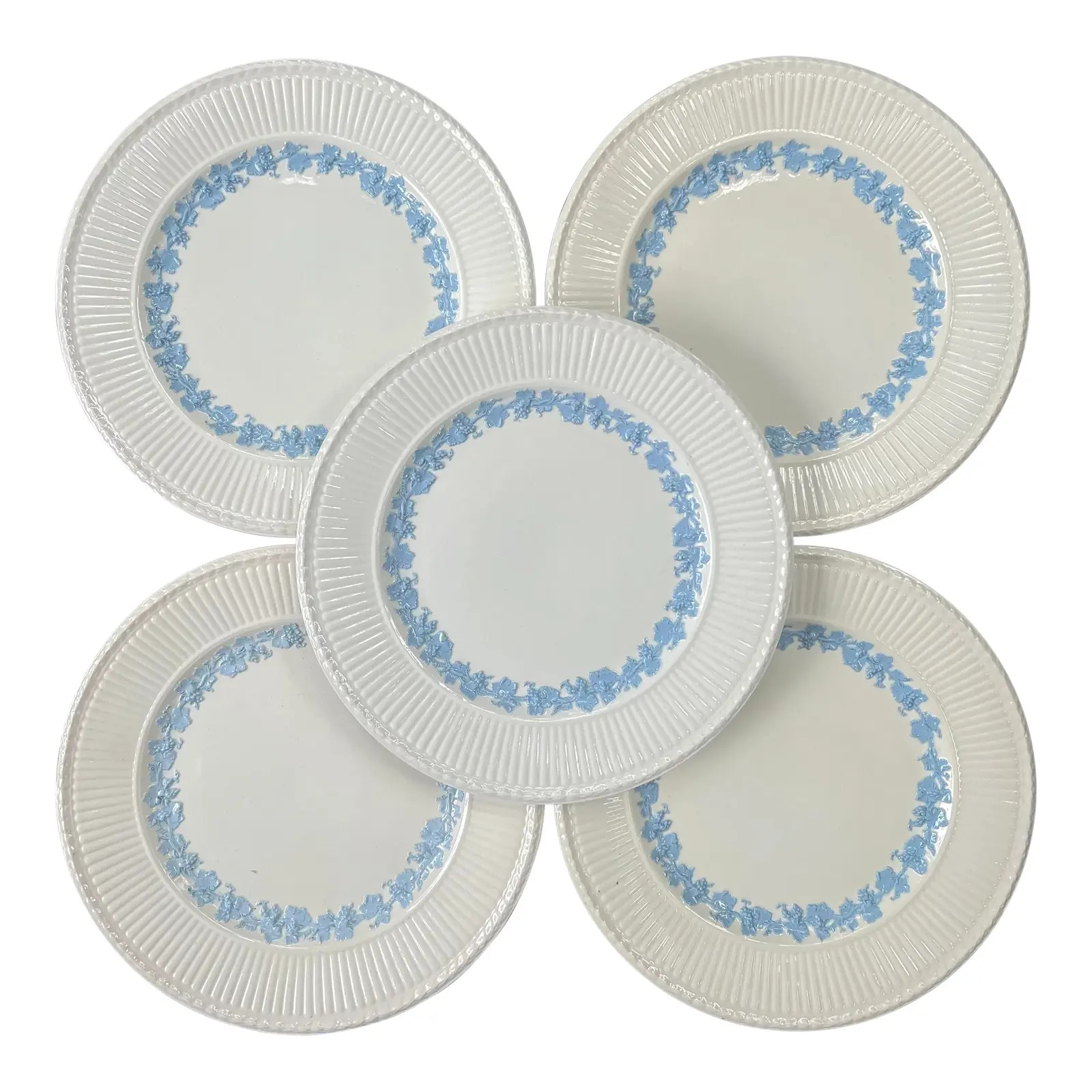 Antique Wedgwood Queensware "Edme" Plates in Light Blue Blue and Cream- Set of 5 | Chairish