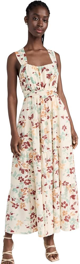 MOON RIVER Women's Floral Sleeveless Smocked Back Tie Tiered Shirred Midi Dress | Amazon (US)