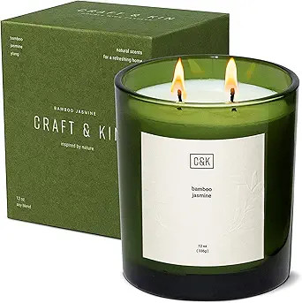 Premium Soy Candle | 12 oz, Ultra Clean Burn Bamboo Jasmine Candle, Fall Scented Candles for Home... | Amazon (US)