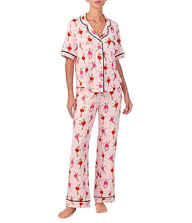Room Service Soft Knit Short Sleeves Notch Collar Long Pants Pajama Set - S | Dillard's
