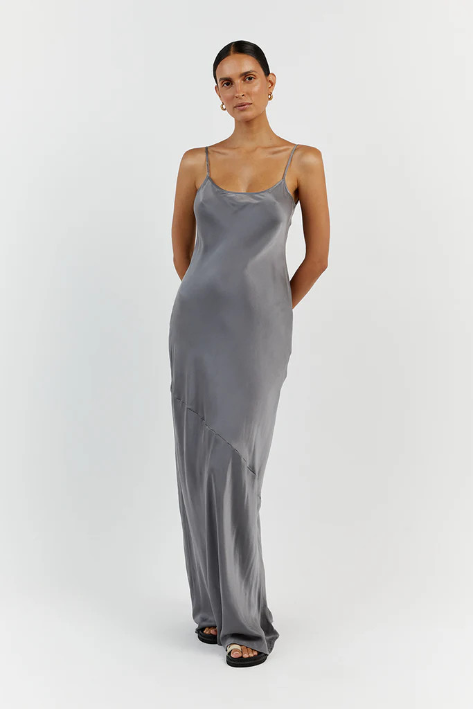LAYLA CHARCOAL SILK MIDI DRESS | DISSH
