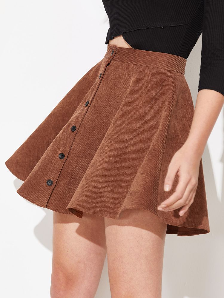SHEIN Button Up Flare Cord Skirt | SHEIN