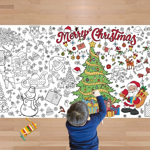JXSDWANG Christmas Giant Coloring Tablecloth,Christmas Crafts for Kids - 72x30 Inches, Paper Coloring Banner Games Activities Gifts Party Decorations | Amazon (US)