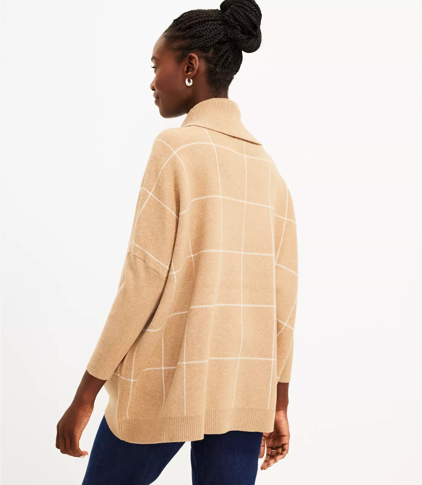 Windowpane Cowl Poncho Sweater | LOFT