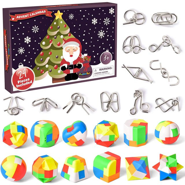 Fun Little Toys 24 Pcs Christmas Advent Calendar Brain Teaser Toy, Metal Puzzle Wire and Geometry... | Walmart (US)
