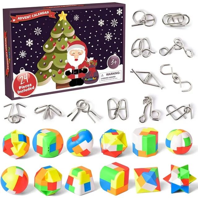 Fun Little Toys 24 Pcs Christmas Advent Calendar Brain Teaser Toy, Metal Puzzle Wire and Geometry... | Walmart (US)