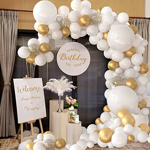 White Gold Balloons Garland Arch Kit,Gold White Balloon Metallic Gold and Confetti Gold Balloons Birthday Decoration for Baby Shower, Bridal, Wedding, Anniversary Party, Birthday, Graduations | Amazon (US)