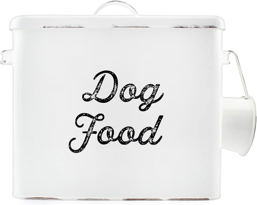 AuldHome Rustic Dog Food Canister; White Farmhouse Style Storage Bin for Pet Food | Amazon (US)
