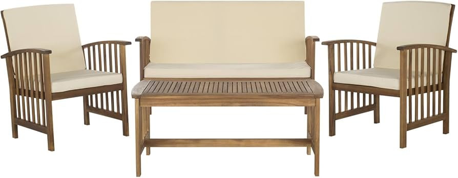SAFAVIEH Outdoor Collection Rocklin Natural/ Beige 4-Piece Conversation Patio Set with Cushions | Amazon (US)