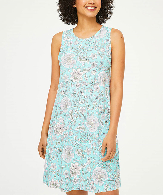 LOFT Outlet Women's Casual Dresses Refreshing - Refreshing Blue Floral Sleeveless Shift Dress - Peti | Zulily