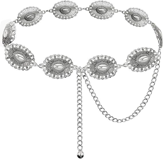 TOPACC Western Metal Concho Belt for Women Cowgirl Chain Belts for Dresses Jeans Country Concert ... | Amazon (US)
