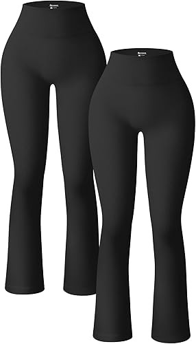 OQQ Women's 2 Piece Yoga Pants Ribbed Seamless Workout High Waist Bell Bottoms Flare Leggings | Amazon (US)