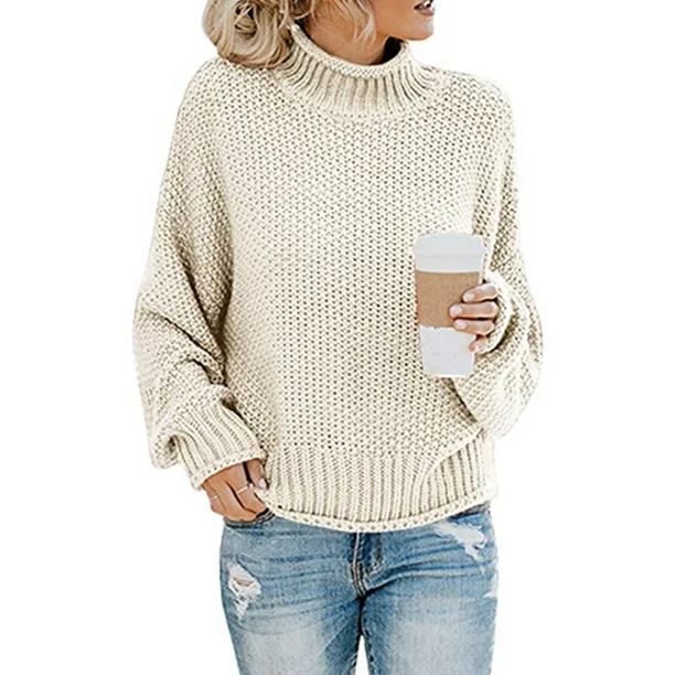 Women's Long Sleeve Sweaters Turtleneck Loose Soft Knitted Casual Pullover - Walmart.com | Walmart (US)