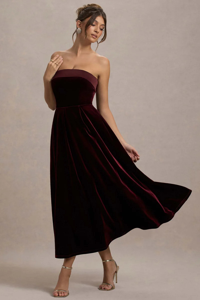 Delray  Port Velvet Bandeau Midi Dress | Club L London
