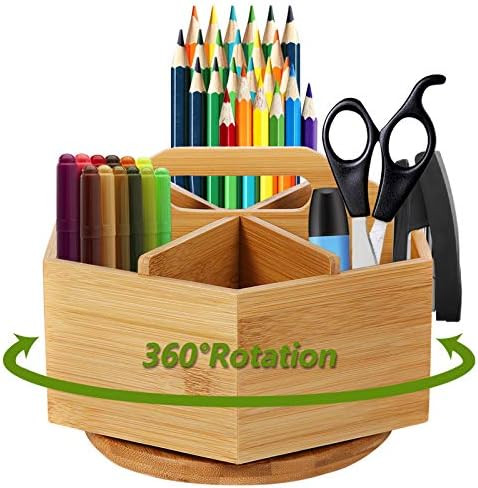 Marbrasse Bamboo Art Supply Organizer, Rotating Pencil Pen Holder with 6 Compartments, Hold 400+ ... | Amazon (US)