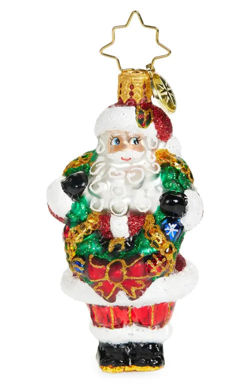 Christopher Radko Wreath Wrangler Santa Claus Ornament in Red Multi at Nordstrom | Nordstrom