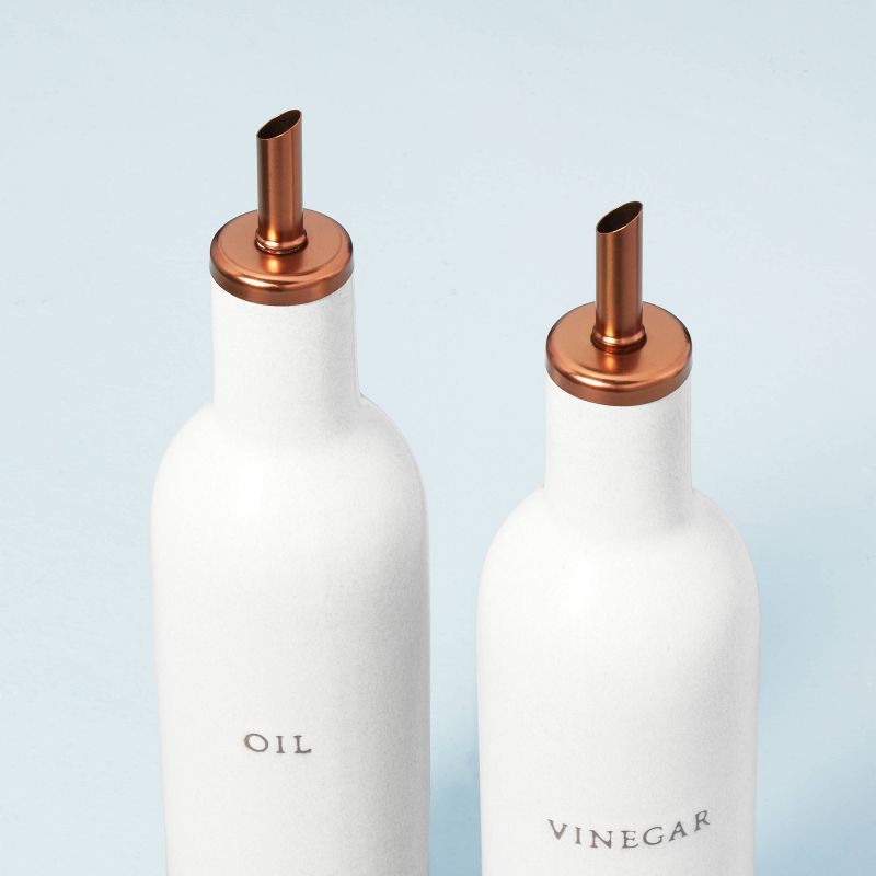 2pc Oil & Vinegar Stoneware Bottle Set Cream/Copper - Hearth & Hand™ with Magnolia | Target