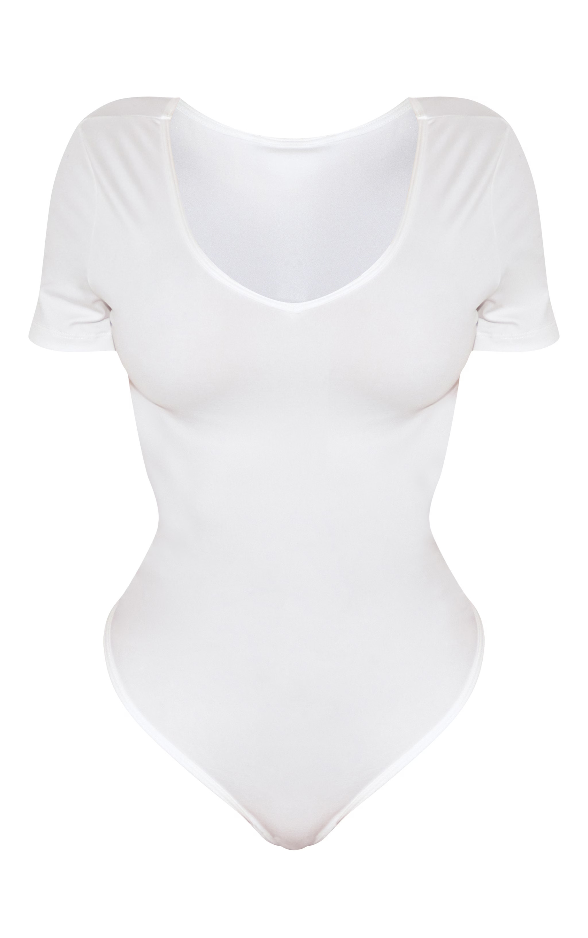 Shape White Sculpted V Neck Short Sleeve Bodysuit | PrettyLittleThing US