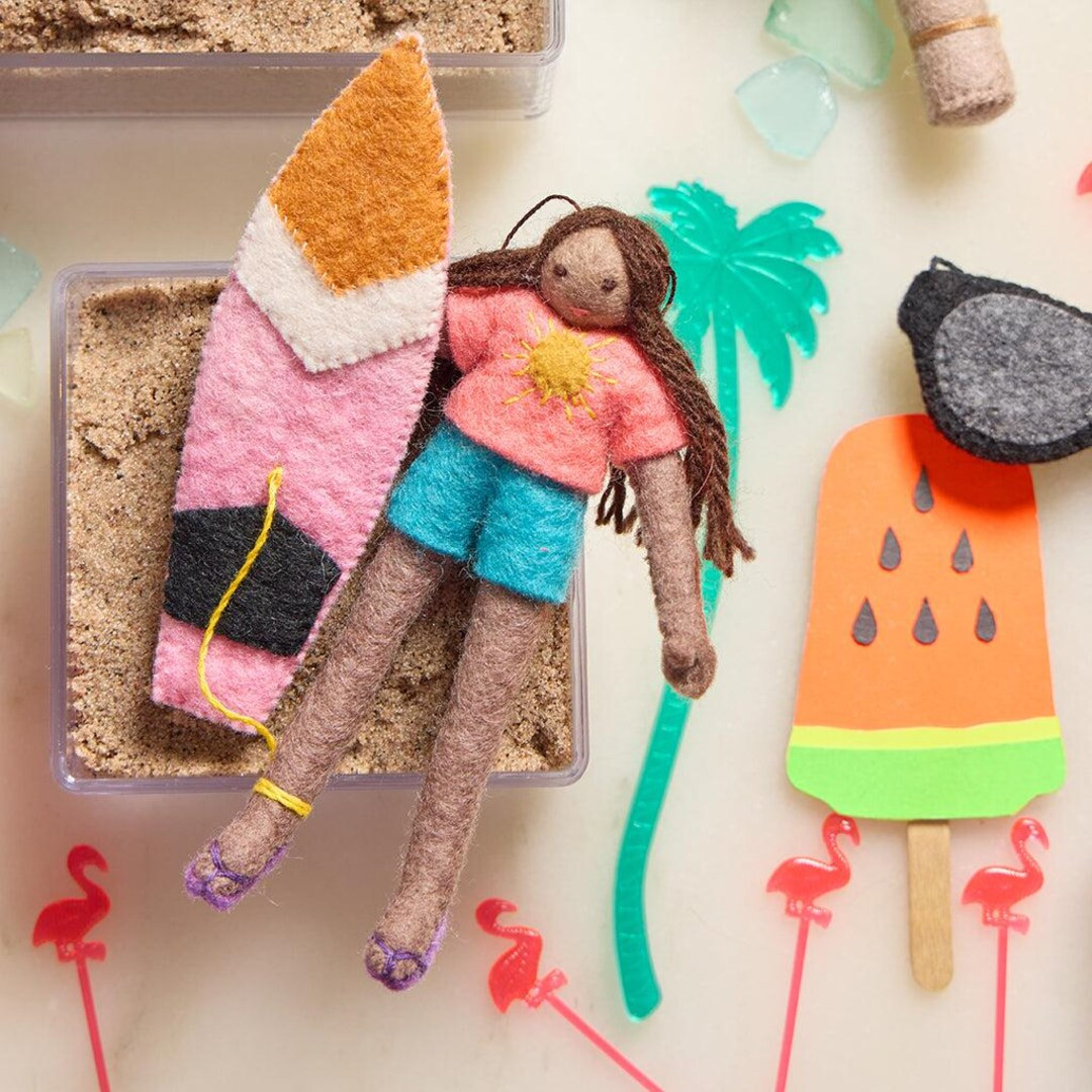 Sunny Surfer Girl Ornament, Hand Felted Beach Charm , Handmade Summertime Keepsake - Etsy | Etsy (US)