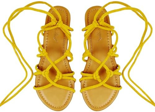 Women's Open Toe Lace Up Gladiator Flat Sandals，Slip on Roman Sandals | Amazon (US)
