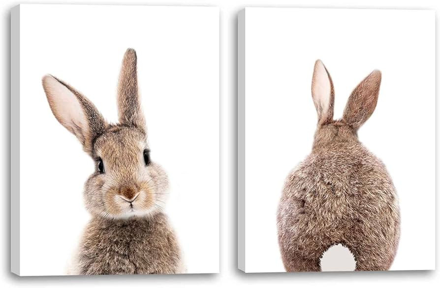 Mokihidream Nursery Wall Art Bunny Rabbit Canvas Print Wall Decor Woodland Animal Posters Kids Ro... | Amazon (US)