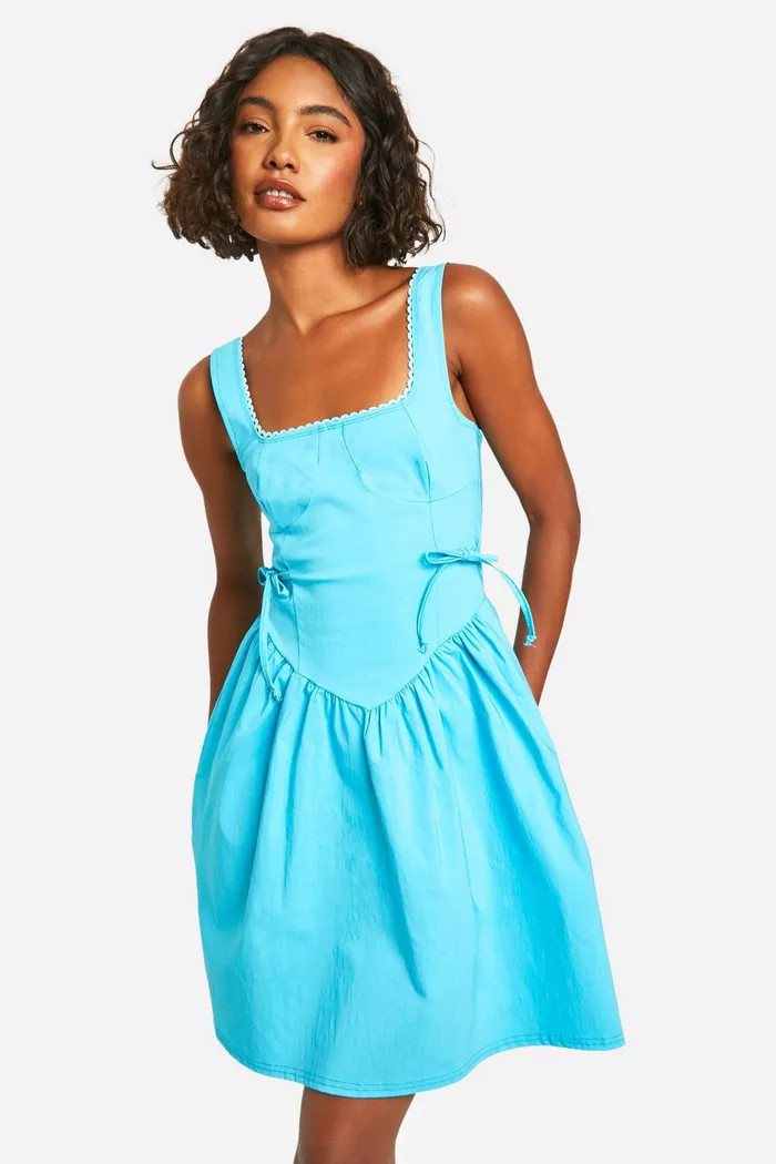 Tall Bengaline Corset Lace Trim Mini Dress | boohoo (US & Canada)