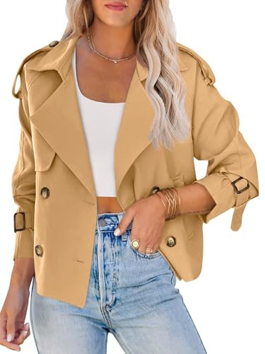 Saodimallsu Women Crop Double Breasted Trench Coat Raglan Sleeve Work Office Cropped Jacket With Pockets | Amazon (US)