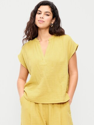 Short-Sleeve Crinkle Gauze Popover Top | Old Navy (US)