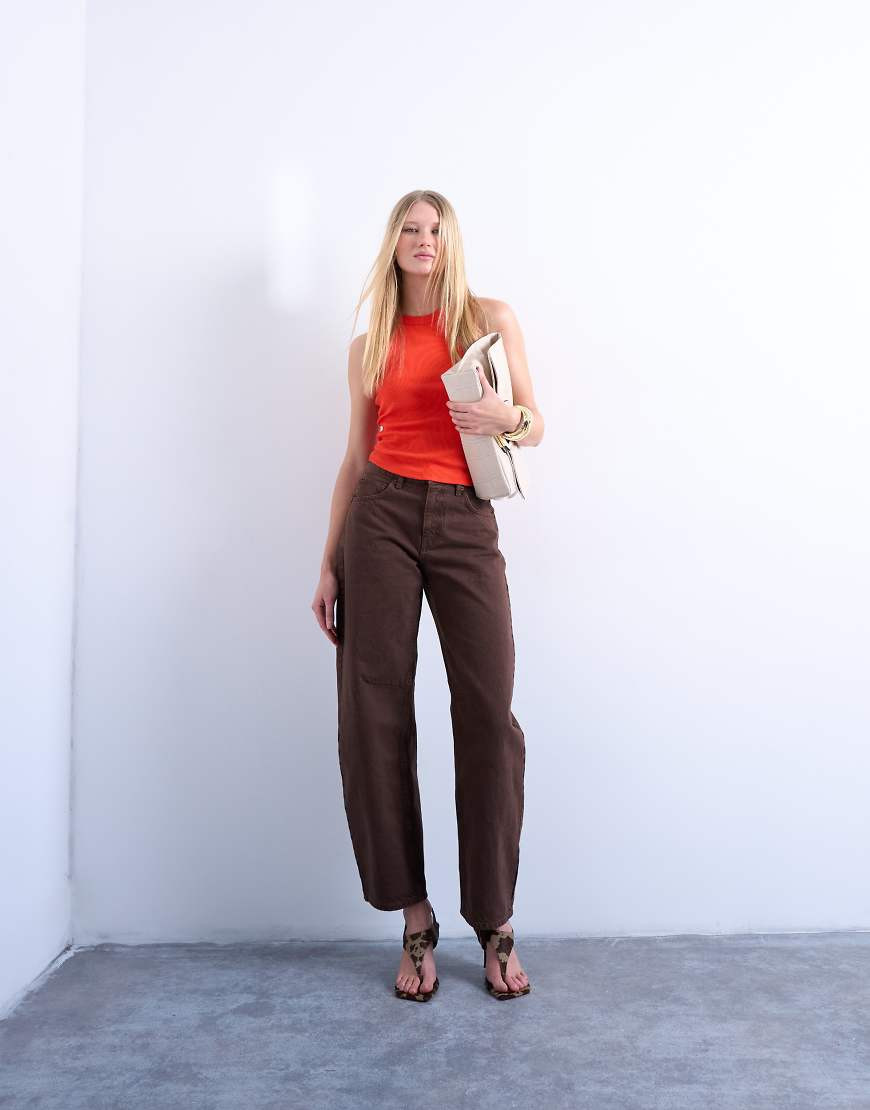 Topshop Barrel high rise jeans in chocolate-Blue | ASOS (Global)