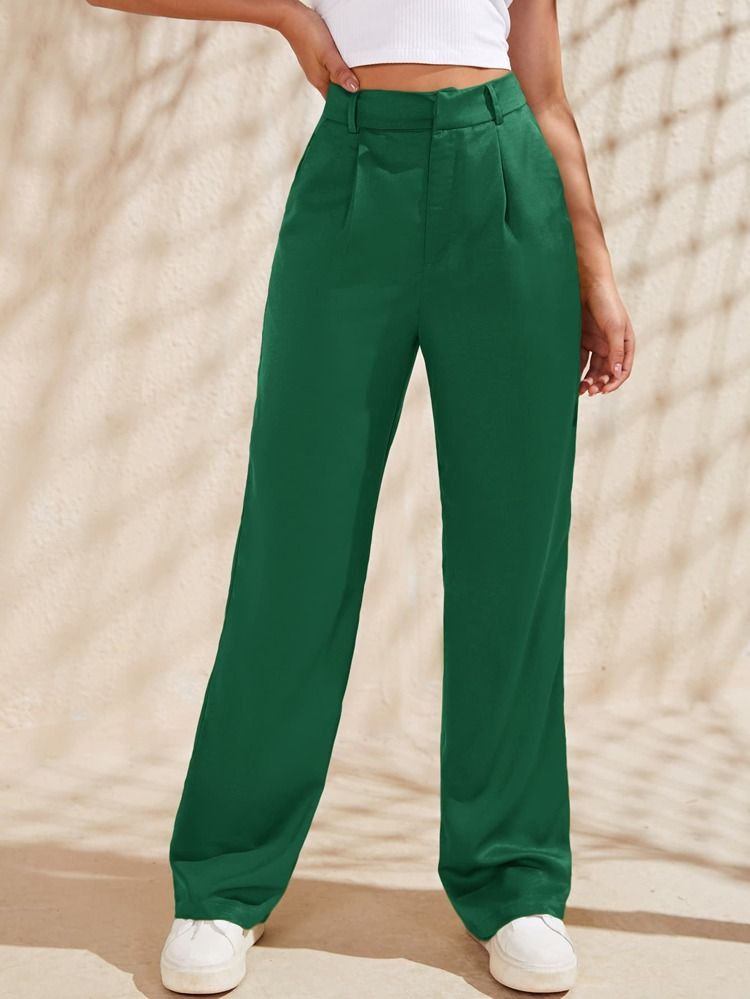 SHEIN EZwear High Waist Slant Pockets Satin Pants | SHEIN