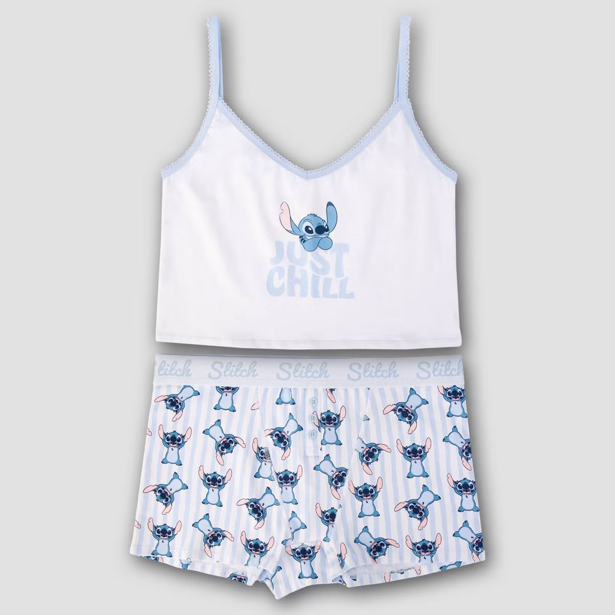 Disney Women's Lilo & Stitch Cotton Cami & Boxer Set - Blue/White Stripe | Target