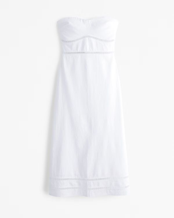 Women's Linen-Blend Strapless Lace-Trim Midi Dress | Women's Dresses & Jumpsuits | Abercrombie.co... | Abercrombie & Fitch (UK)