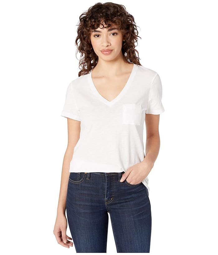 Madewell Whisper Cotton V-Neck Pocket Tee (Optic White) Women's Clothing | Zappos