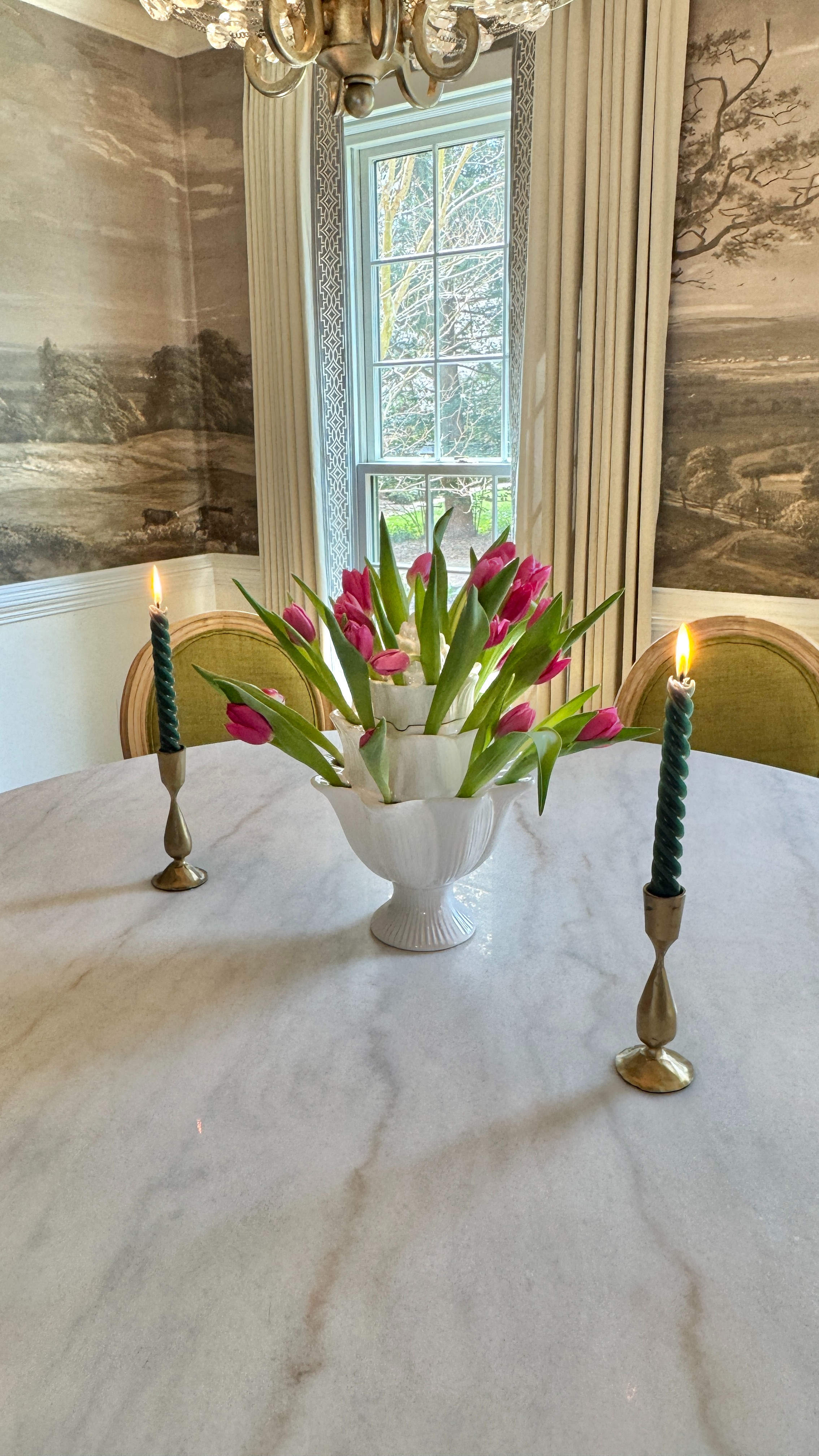 Still loving my tulipiere in my dining room

grandmillennial, mural wallpaper, dining room chairs  

 #LTKHome