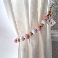 Pink White & Wood Curtain Tie Backs, Window Treatment, Nursery Decor Girl, Baby Girl Gift, Baby Show | Etsy (US)
