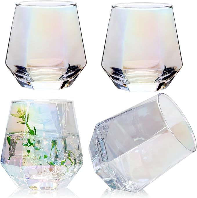 Ufrount Wine Glasses Set of 4,Iridescent Stemless Wine Glasses for Red and White Wine,Geometric 1... | Amazon (US)