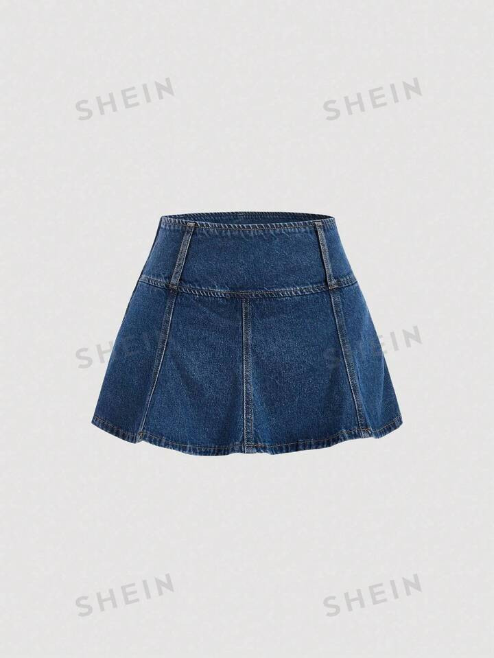 SHEIN MOD Women's Denim Skorts With Ruffle Hem | SHEIN
