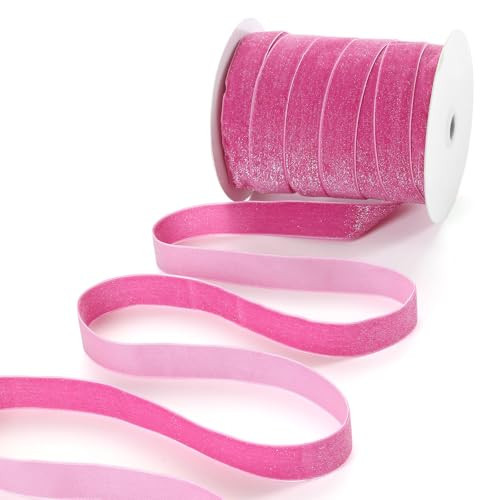 Pretty Jolly Hot Pink Velvet Ribbon - 1 Inch x 50Yd Glitter Ribbon for Gift Wrapping, Christmas Tree Wreath Decoration, Hair Bows, Crafts | Amazon (US)