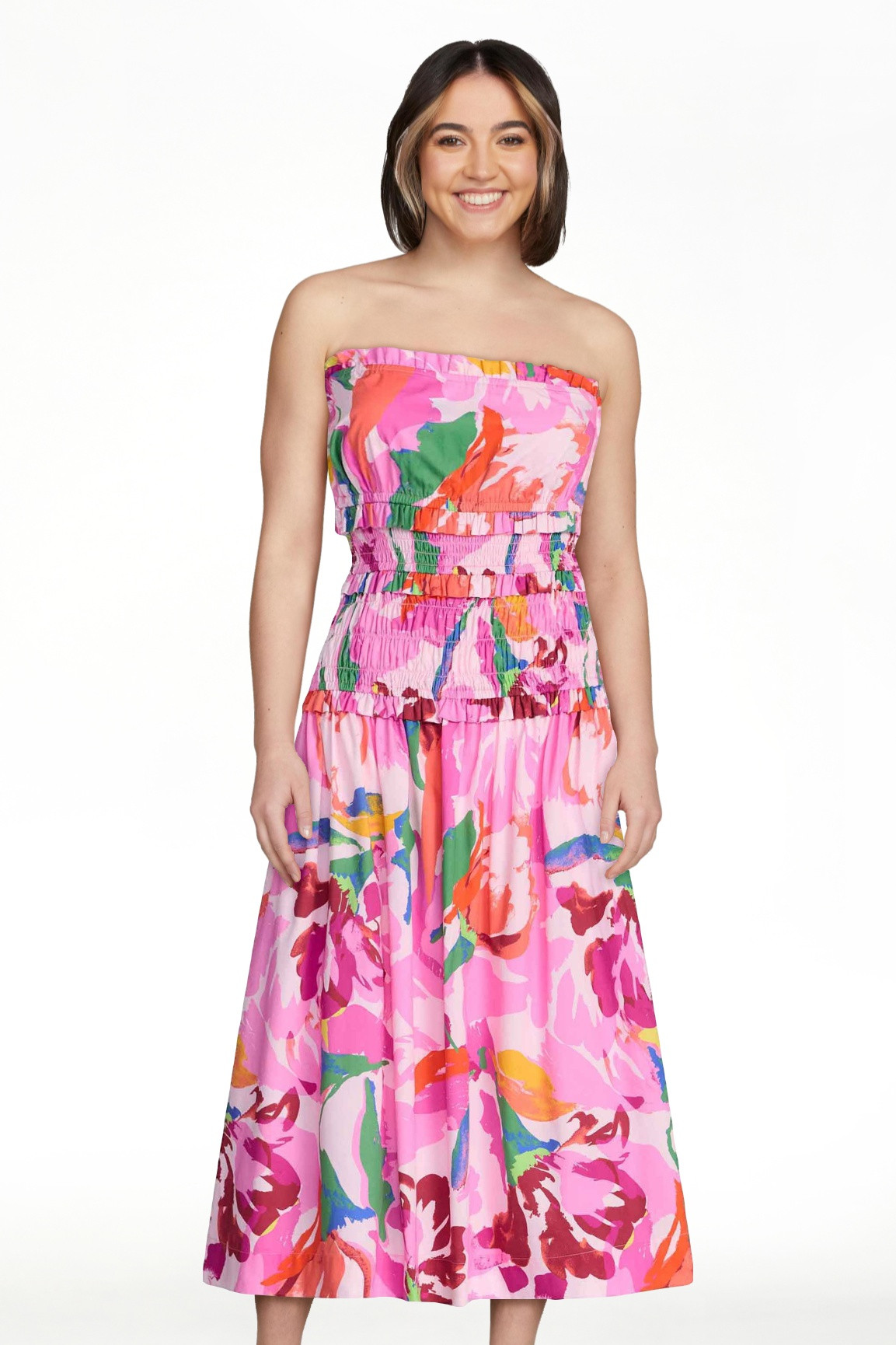 Free Assembly Women's and Women's Plus Strapless Cotton Poplin Tiered Midi Dress, Sizes XS-4X | Walmart (US)