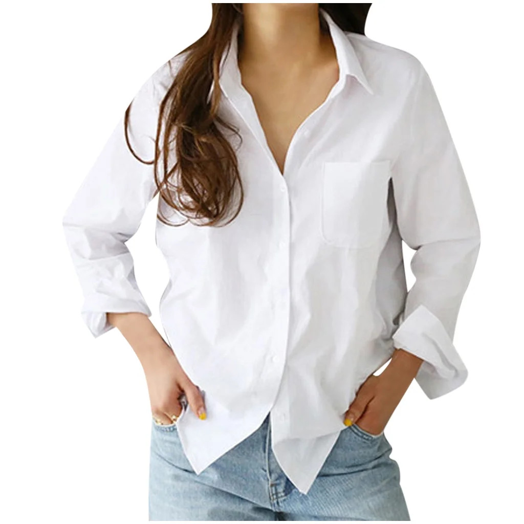 NOLDARES White Button Up Shirt Women Women's Classic-Fit Long-Sleeve Button-Up Poplin Shirt Long ... | Walmart (US)